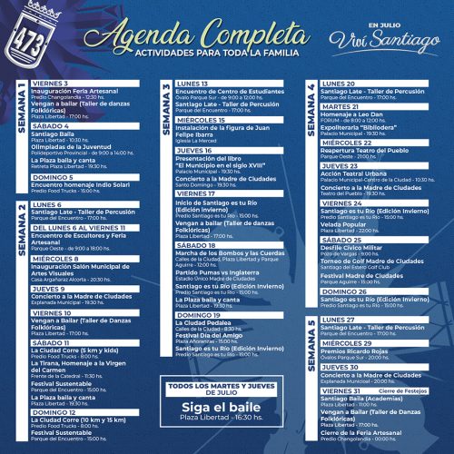 Agenda de Eventos por el Nuevo Aniversario de la Ciudad